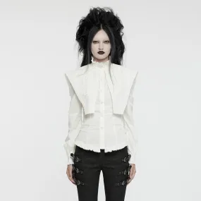 Women's Gothic Ruffled Stand Collar Lace-up Shirt White