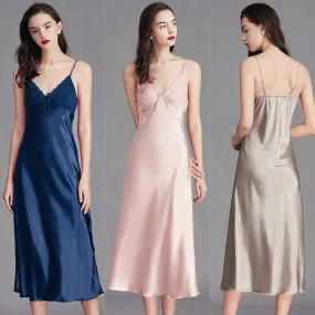 Women's Pajamas Sling Dress Sexy Nightgown Silk Like Homewear Split Skirt Backless Bandage Plus Size Sleepdress Femme