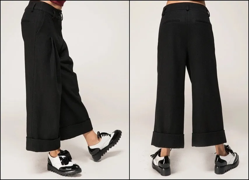 Women's Wide Leg Pants Wool Culottes Woolen Trouser