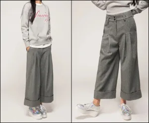 Women's Wide Leg Pants Wool Culottes Woolen Trouser