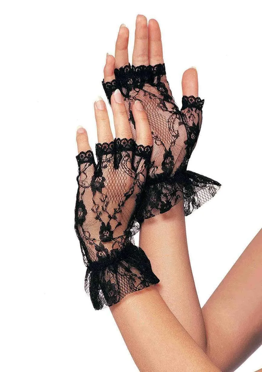 Wrist Length Fingerless Lace Gloves