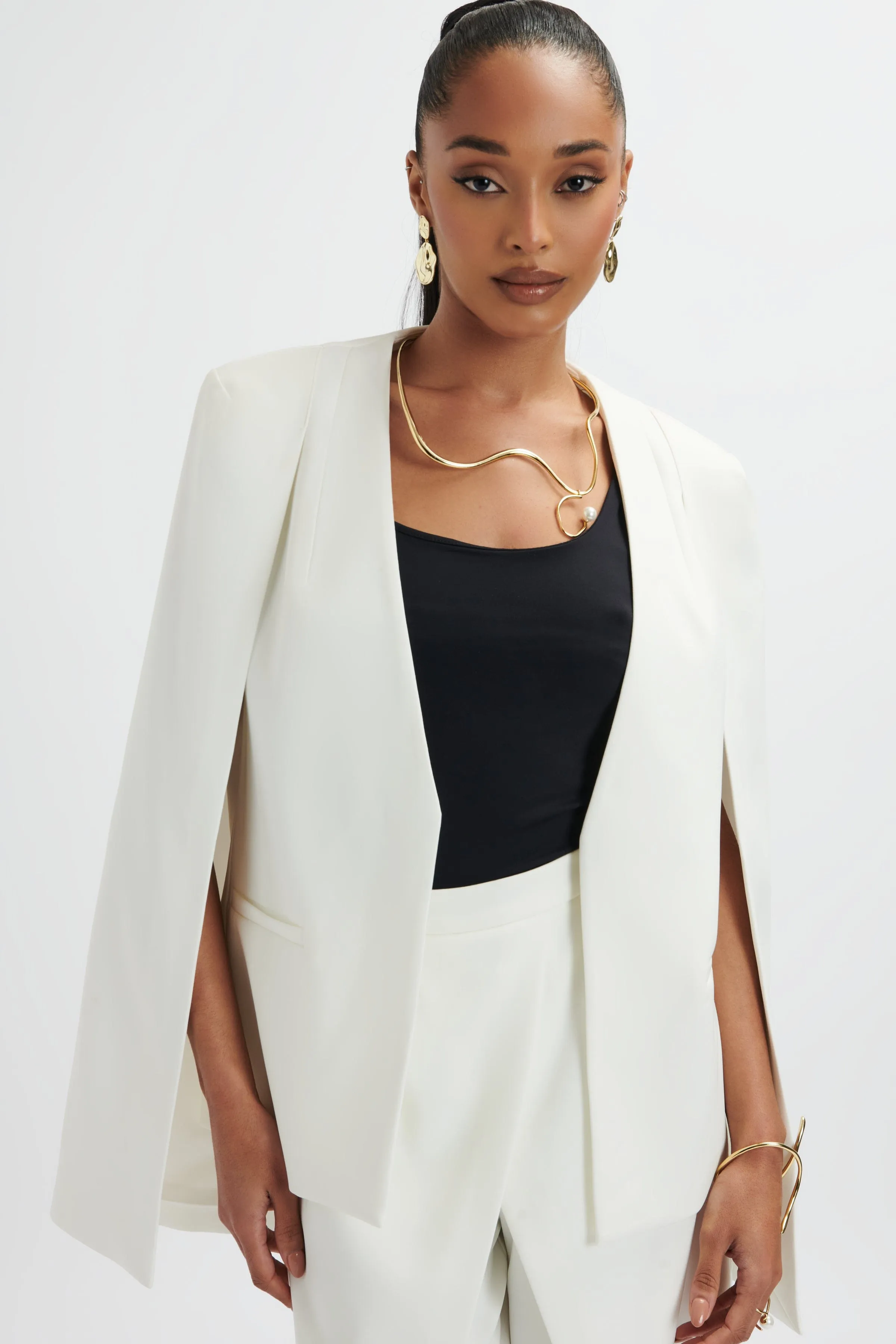 ZENDAYA Classic Cape Blazer Jacket In White